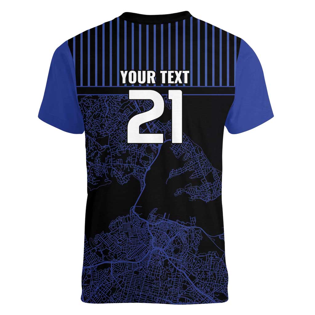 Custom Oceania Football NZ Auckland Women V-Neck T-Shirt Minimal City Map Style