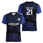 Custom Oceania Football NZ Auckland Women V-Neck T-Shirt Minimal City Map Style