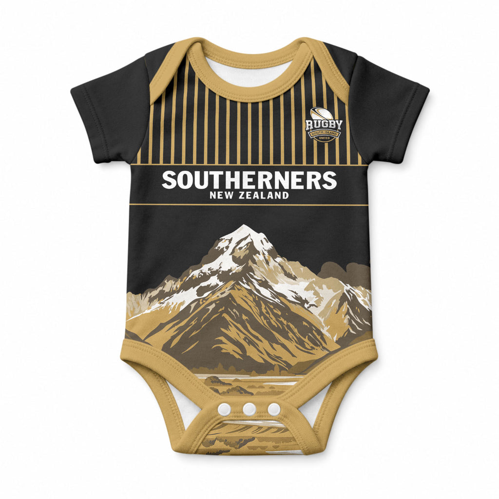 Custom Oceania Football NZ South Island Baby Onesie Minimal Mount Cook Silhouette