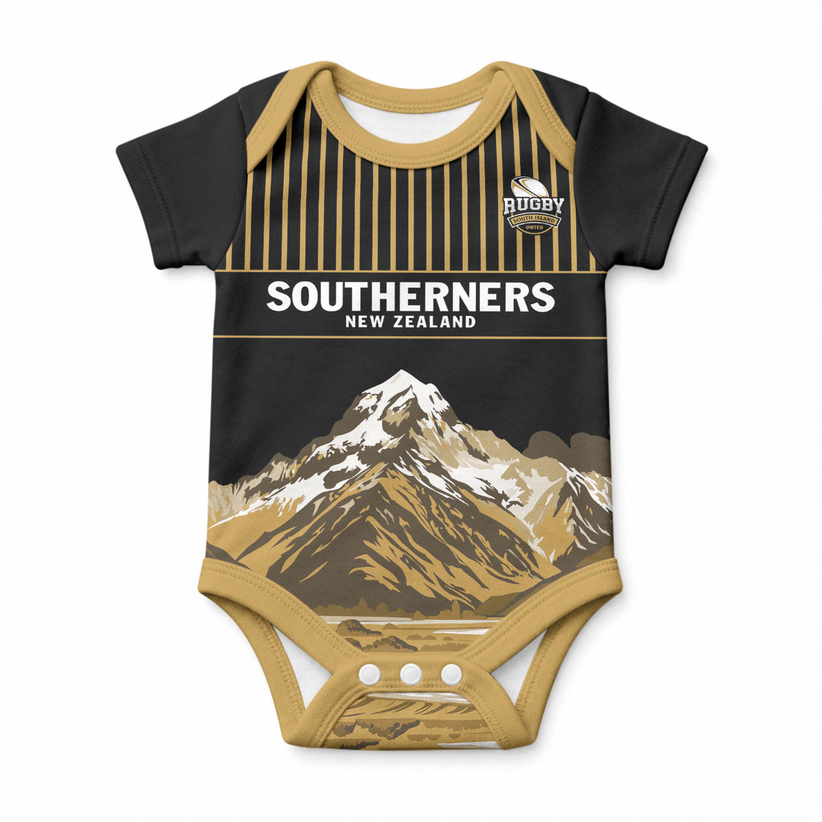 Custom Oceania Football NZ South Island Baby Onesie Minimal Mount Cook Silhouette