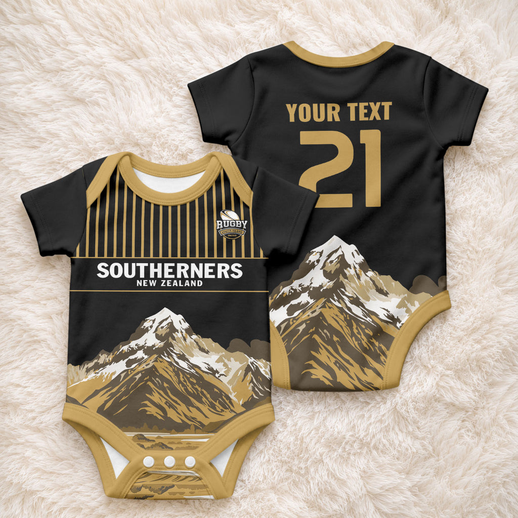 Custom Oceania Football NZ South Island Baby Onesie Minimal Mount Cook Silhouette