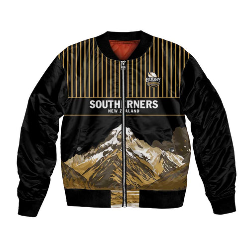 Custom Oceania Football NZ South Island Bomber Jacket Minimal Mount Cook Silhouette