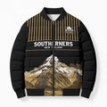 Custom Oceania Football NZ South Island Bomber Puffer Jacket Minimal Mount Cook Silhouette