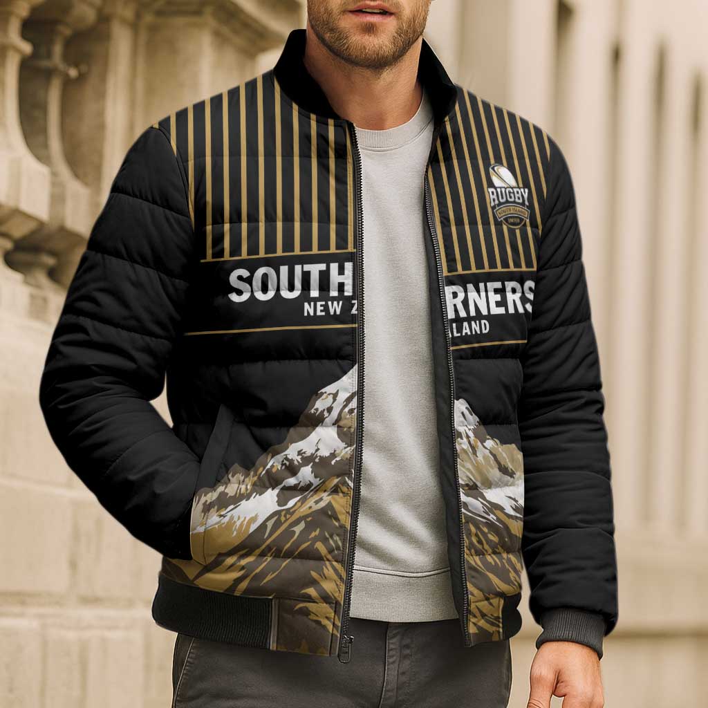 Custom Oceania Football NZ South Island Bomber Puffer Jacket Minimal Mount Cook Silhouette