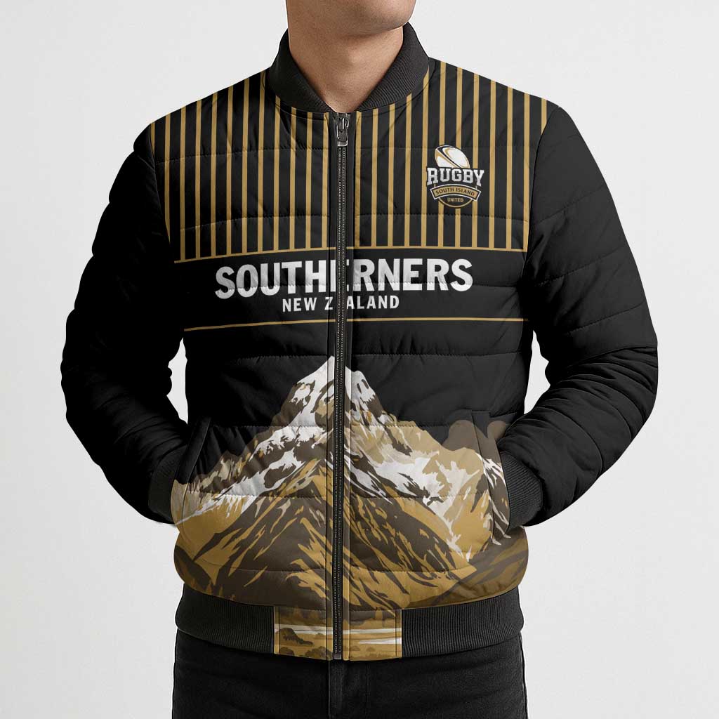 Custom Oceania Football NZ South Island Bomber Puffer Jacket Minimal Mount Cook Silhouette