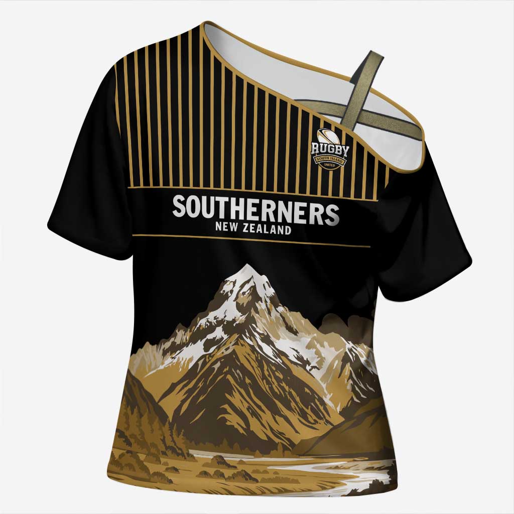 Custom Oceania Football NZ South Island Cross Shoulder Shirt Minimal Mount Cook Silhouette