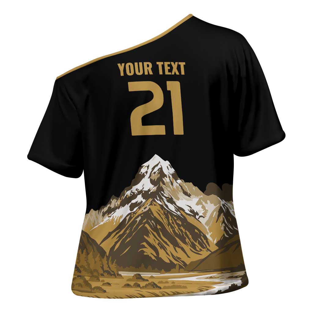 Custom Oceania Football NZ South Island Cross Shoulder Shirt Minimal Mount Cook Silhouette