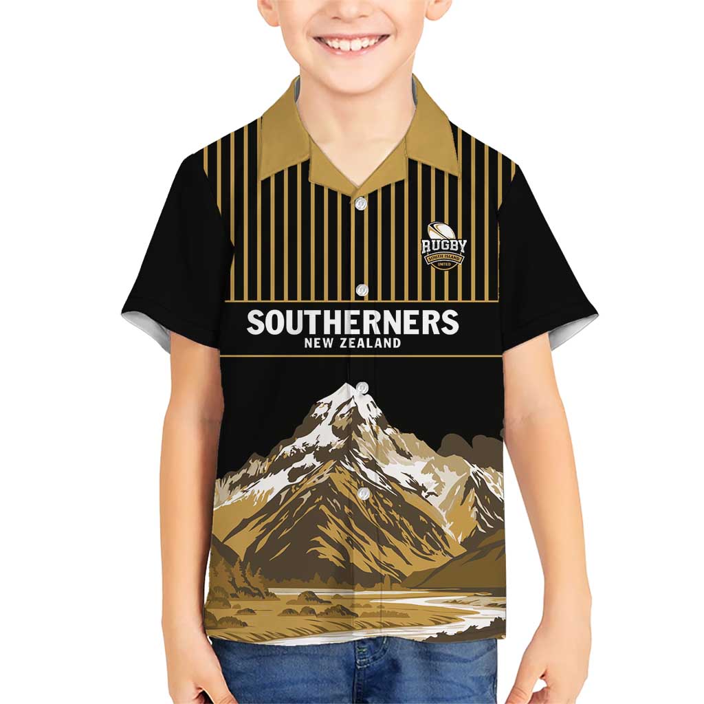 Custom Oceania Football NZ South Island Kid Hawaiian Shirt Minimal Mount Cook Silhouette