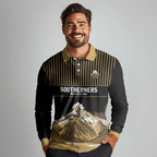 Custom Oceania Football NZ South Island Long Sleeve Polo Shirt Minimal Mount Cook Silhouette