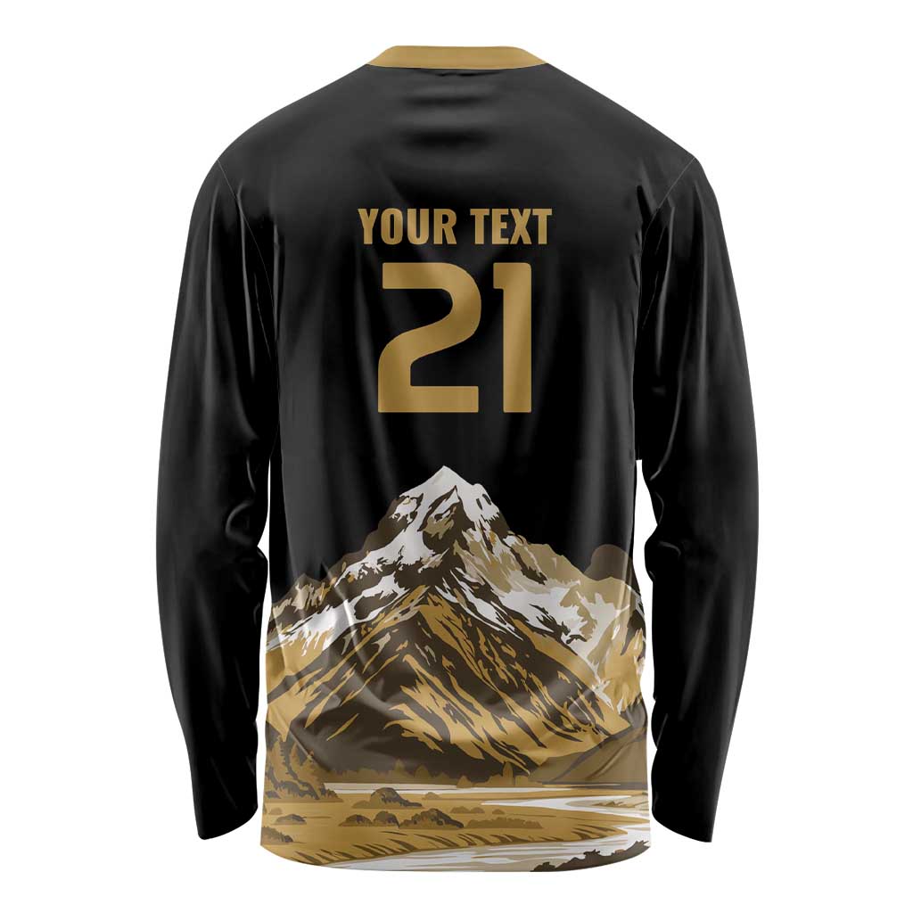Custom Oceania Football NZ South Island Long Sleeve Shirt Minimal Mount Cook Silhouette