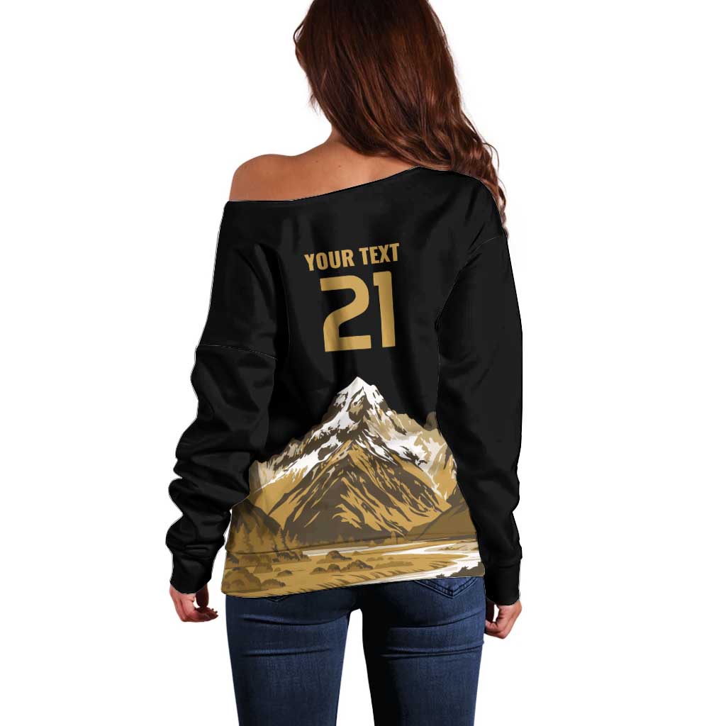 Custom Oceania Football NZ South Island Off Shoulder Sweater Minimal Mount Cook Silhouette