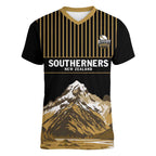 Custom Oceania Football NZ South Island Women V-Neck T-Shirt Minimal Mount Cook Silhouette