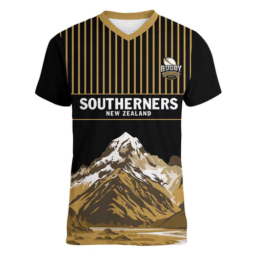Custom Oceania Football NZ South Island Women V-Neck T-Shirt Minimal Mount Cook Silhouette