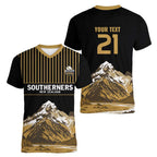 Custom Oceania Football NZ South Island Women V-Neck T-Shirt Minimal Mount Cook Silhouette