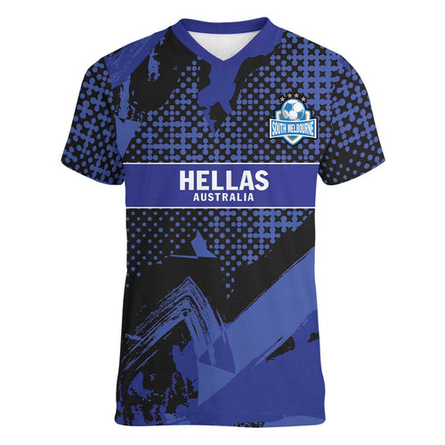 Custom Oceania Football South Melbourne Women V-Neck T-Shirt Hellas Australia Pride