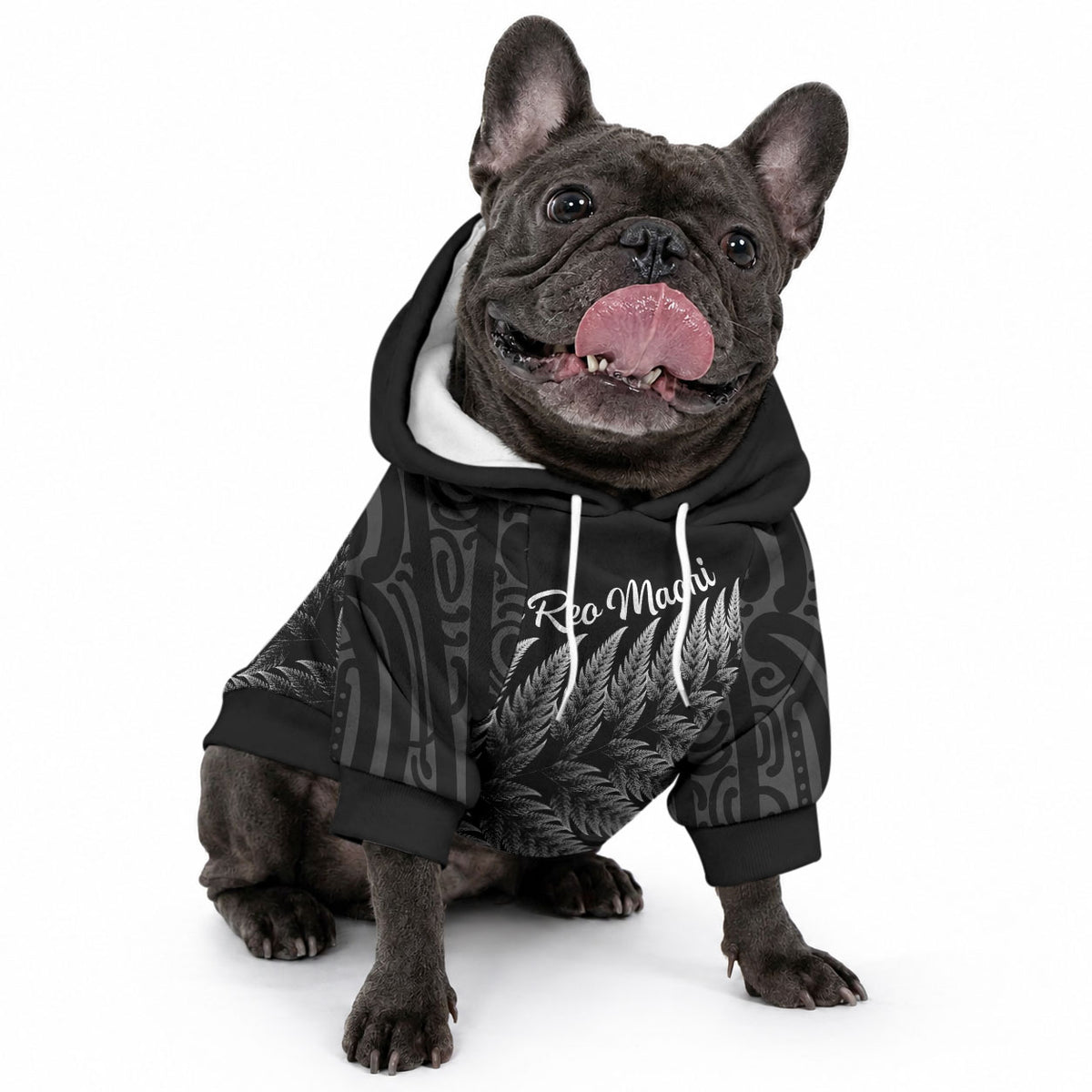 New Zealand Te Reo Māori Pet Hoodie Simple Black Fern