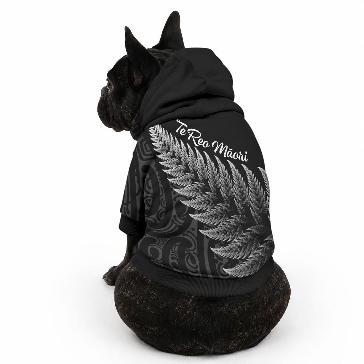 New Zealand Te Reo Māori Pet Hoodie Simple Black Fern