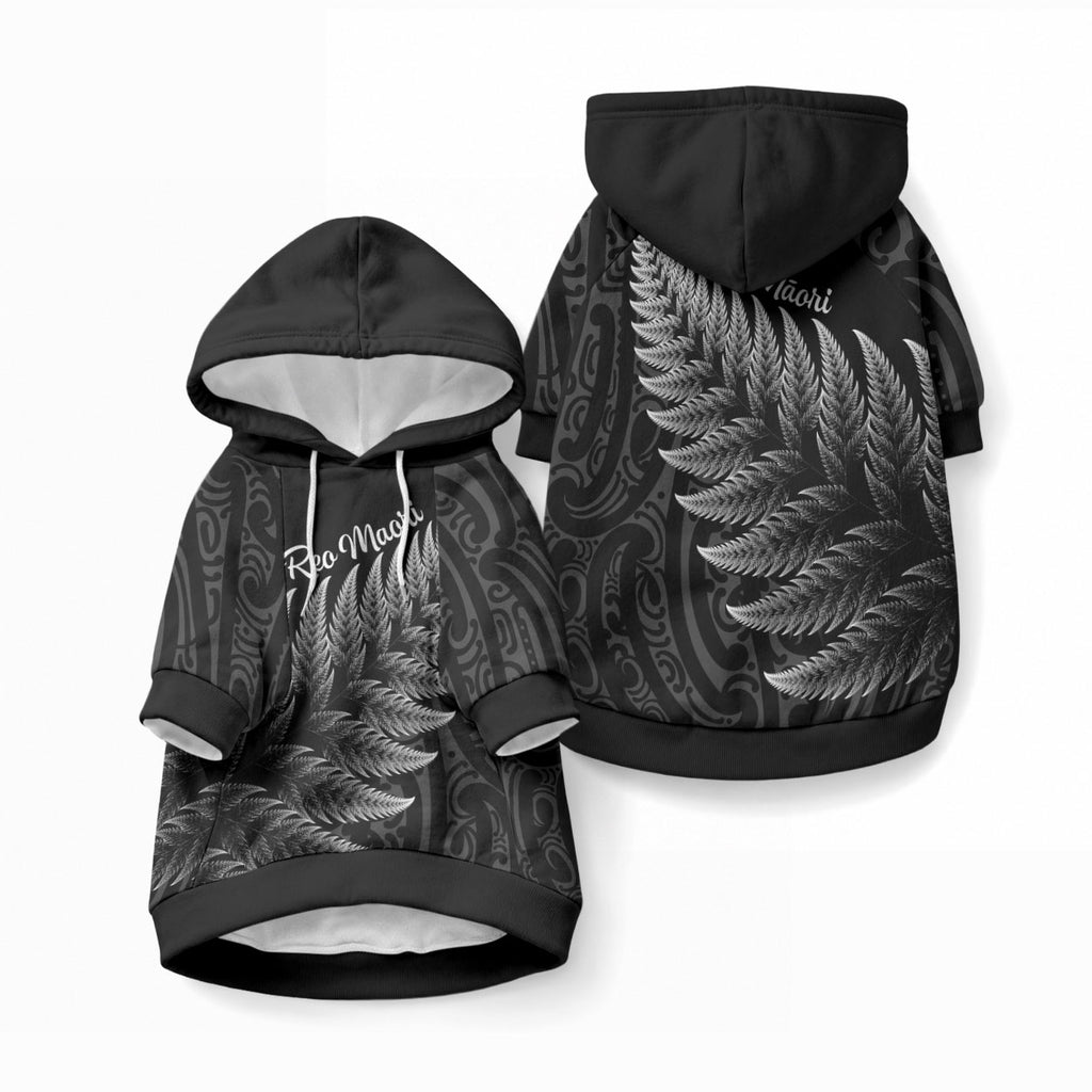 New Zealand Te Reo Māori Pet Hoodie Simple Black Fern