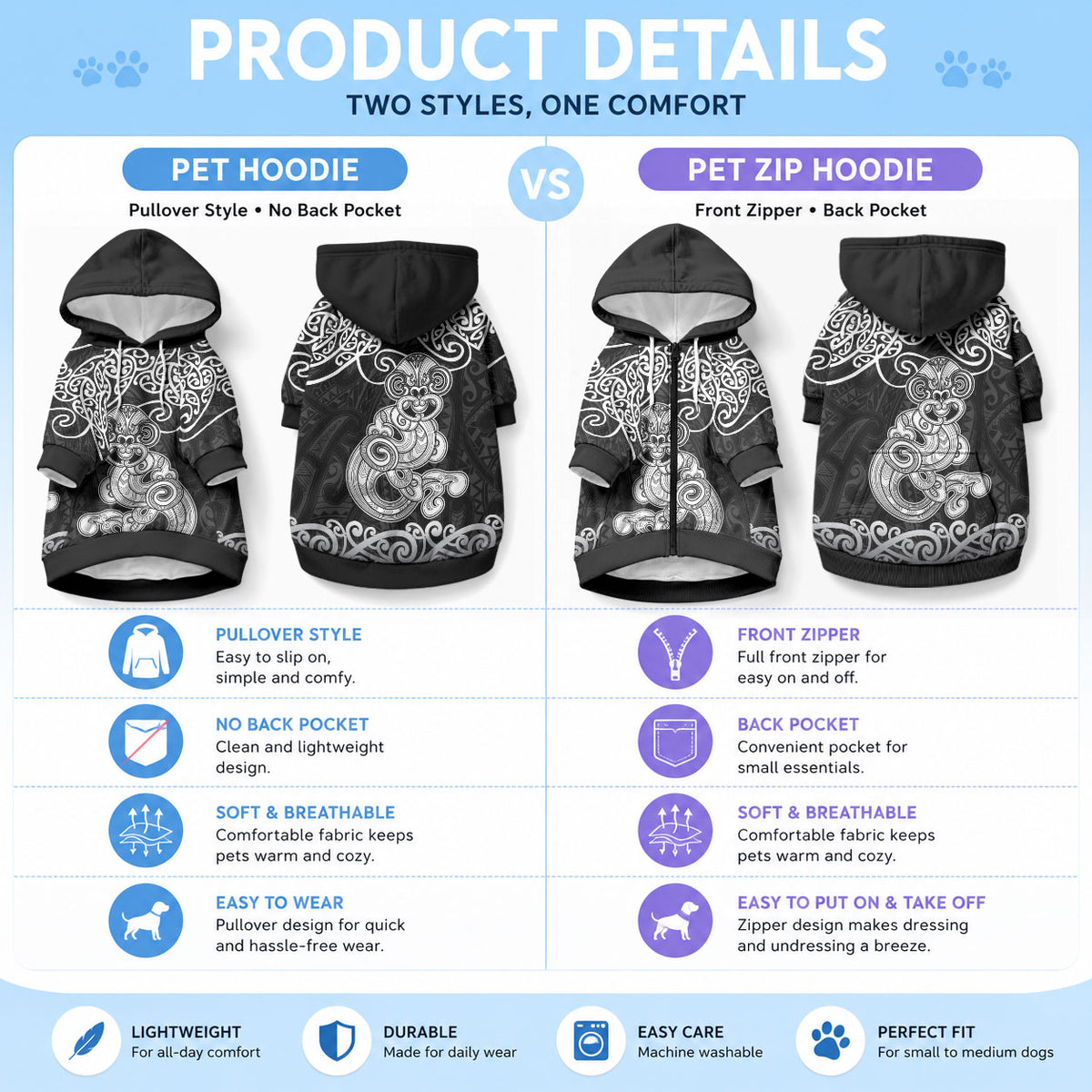 Te Reo Maori Tiki Inspired Art Pet Hoodie