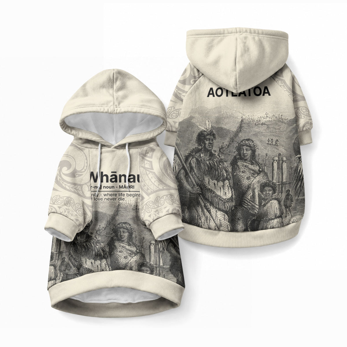 Whanau Maori Language Pet Hoodie Te Reo Maori Inspired Art