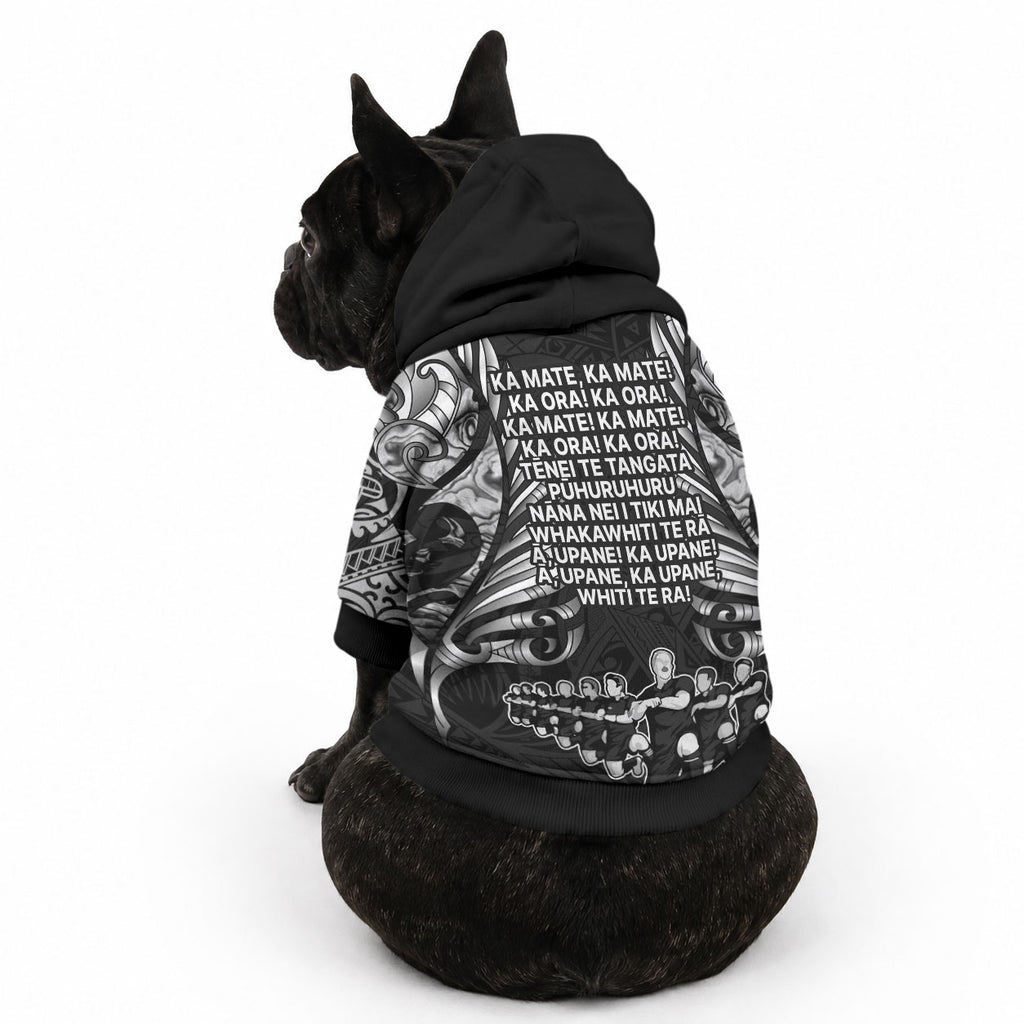 New Zealand Maori Rugby Pet Hoodie Black Haka Dance With NZ Champions History