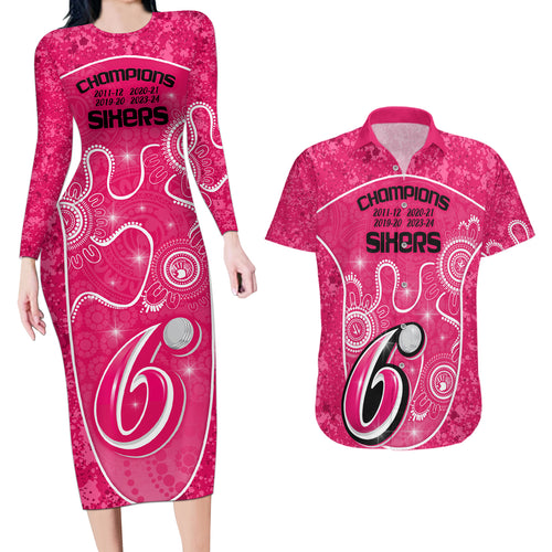 custom-sydney-sixers-cricket-couples-matching-long-sleeve-bodycon-dress-and-hawaiian-shirt-the-fourth-time-champions-aboriginal