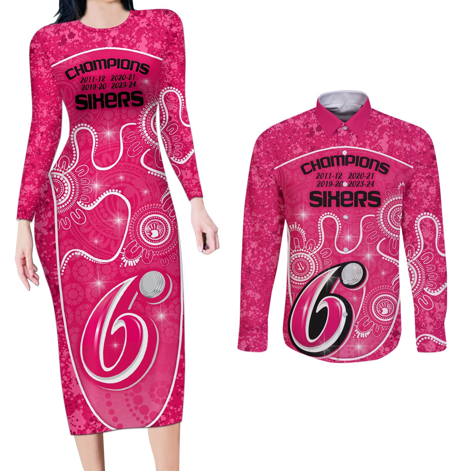 custom-sydney-sixers-cricket-couples-matching-long-sleeve-bodycon-dress-and-long-sleeve-button-shirt-the-fourth-time-champions-aboriginal