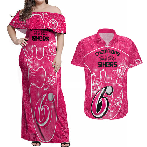 custom-sydney-sixers-cricket-couples-matching-off-shoulder-maxi-dress-and-hawaiian-shirt-the-fourth-time-champions-aboriginal