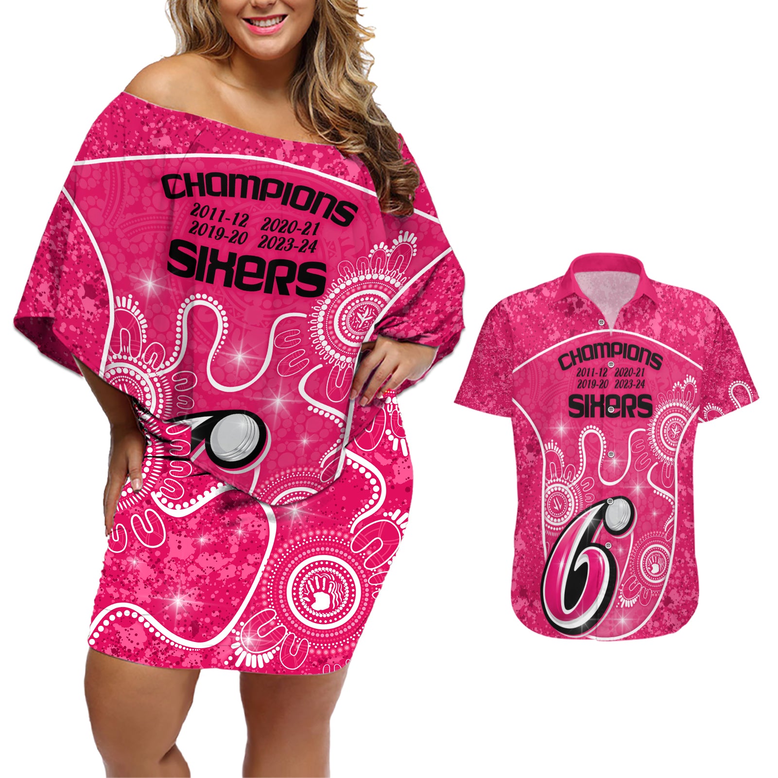 custom-sydney-sixers-cricket-couples-matching-off-shoulder-short-dress-and-hawaiian-shirt-the-fourth-time-champions-aboriginal