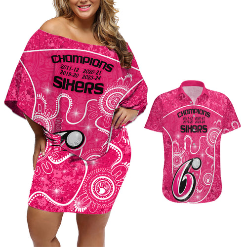 custom-sydney-sixers-cricket-couples-matching-off-shoulder-short-dress-and-hawaiian-shirt-the-fourth-time-champions-aboriginal