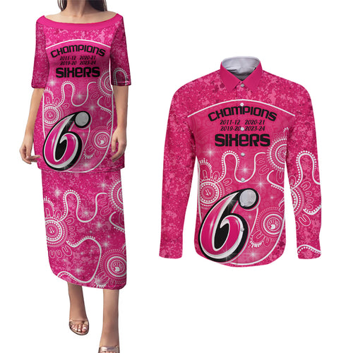 custom-sydney-sixers-cricket-couples-matching-puletasi-dress-and-long-sleeve-button-shirt-the-fourth-time-champions-aboriginal