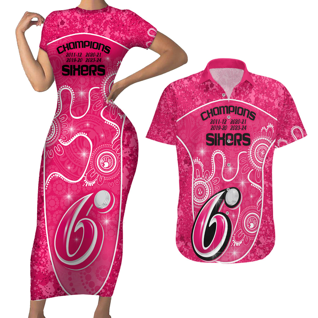 custom-sydney-sixers-cricket-couples-matching-short-sleeve-bodycon-dress-and-hawaiian-shirt-the-fourth-time-champions-aboriginal
