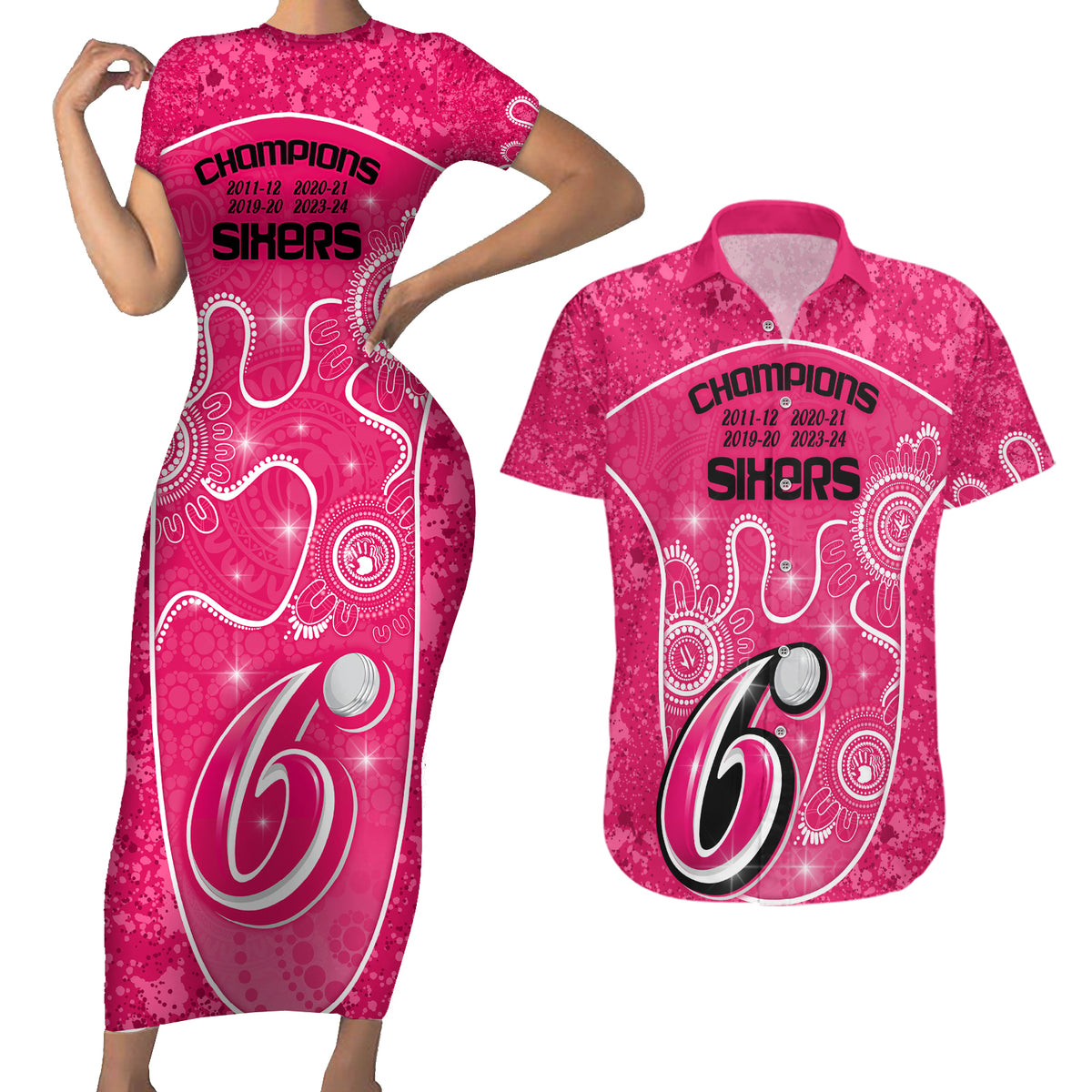 custom-sydney-sixers-cricket-couples-matching-short-sleeve-bodycon-dress-and-hawaiian-shirt-the-fourth-time-champions-aboriginal
