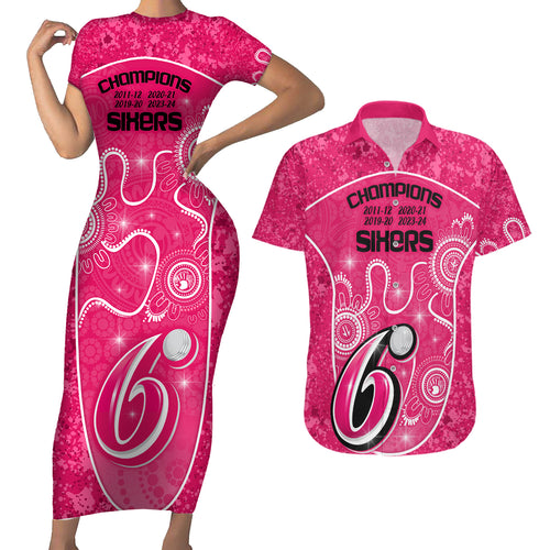 custom-sydney-sixers-cricket-couples-matching-short-sleeve-bodycon-dress-and-hawaiian-shirt-the-fourth-time-champions-aboriginal