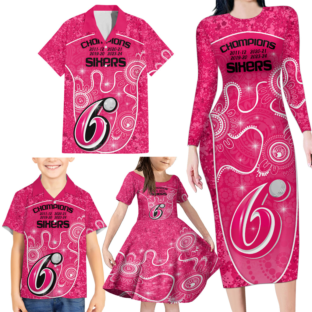 custom-sydney-sixers-cricket-family-matching-long-sleeve-bodycon-dress-and-hawaiian-shirt-the-fourth-time-champions-aboriginal