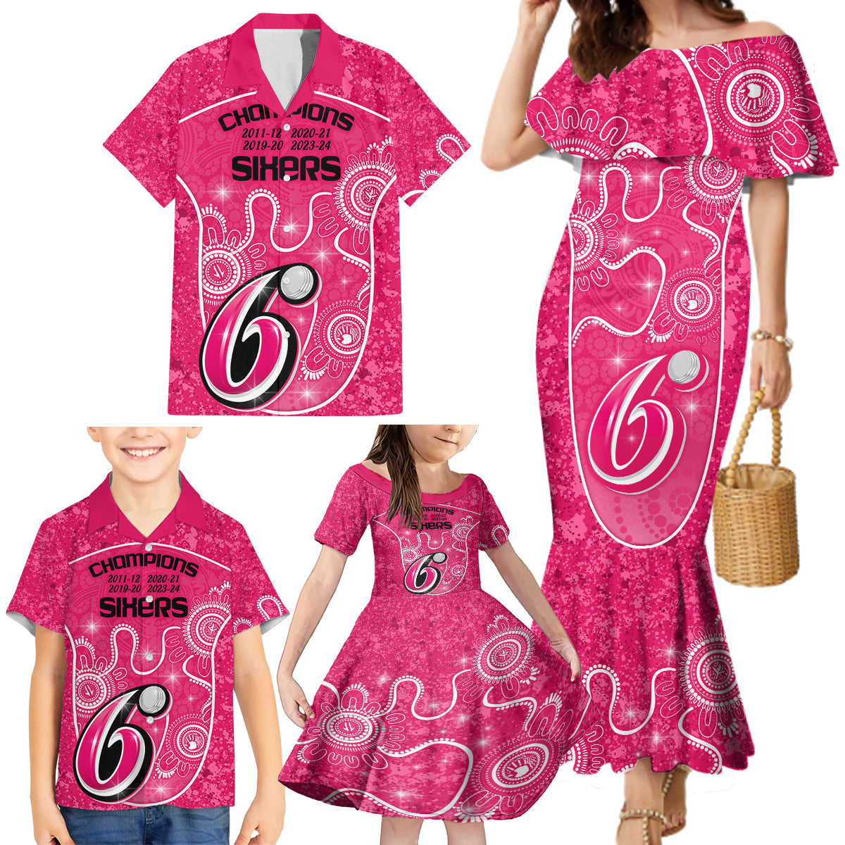 custom-sydney-sixers-cricket-family-matching-mermaid-dress-and-hawaiian-shirt-the-fourth-time-champions-aboriginal