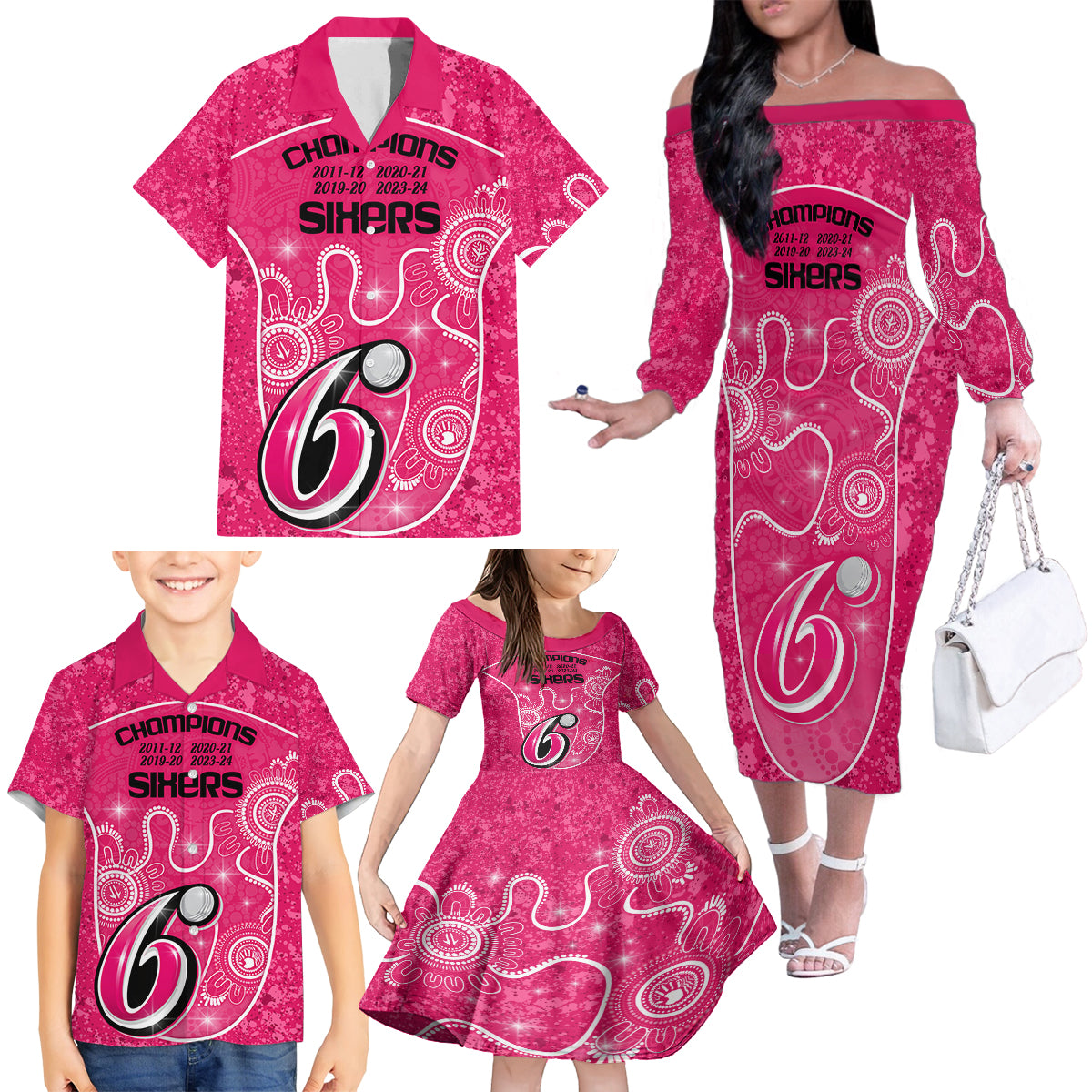 custom-sydney-sixers-cricket-family-matching-off-shoulder-long-sleeve-dress-and-hawaiian-shirt-the-fourth-time-champions-aboriginal