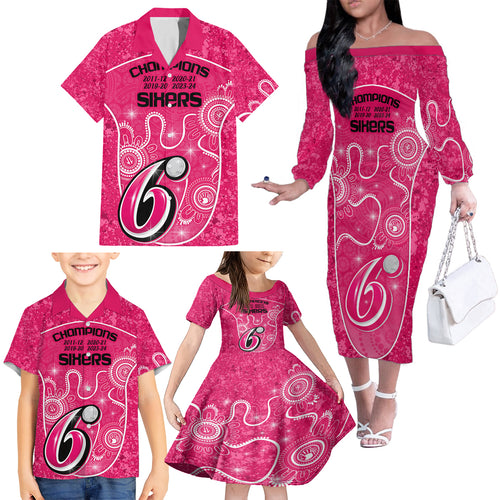 custom-sydney-sixers-cricket-family-matching-off-shoulder-long-sleeve-dress-and-hawaiian-shirt-the-fourth-time-champions-aboriginal