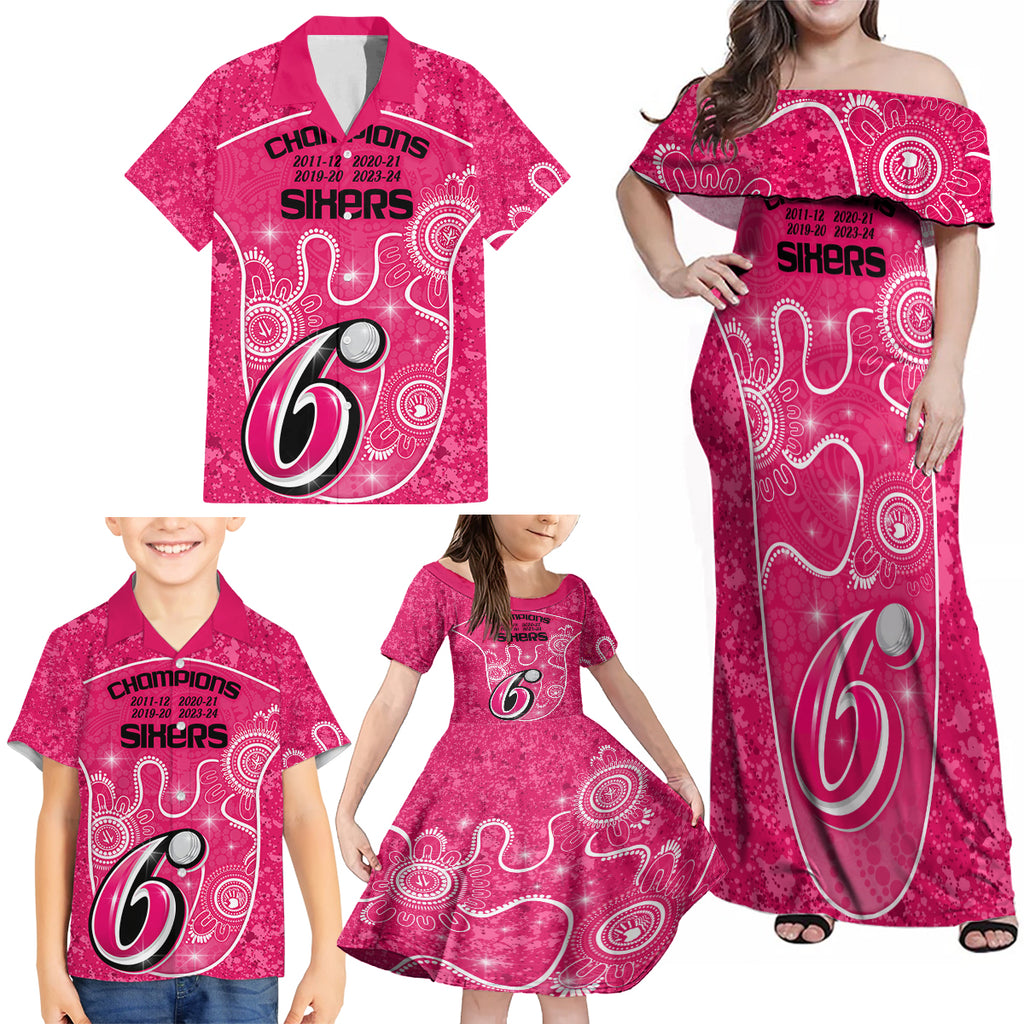 custom-sydney-sixers-cricket-family-matching-off-shoulder-maxi-dress-and-hawaiian-shirt-the-fourth-time-champions-aboriginal