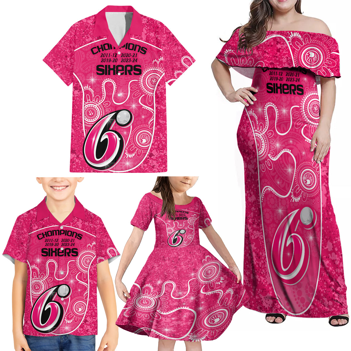 custom-sydney-sixers-cricket-family-matching-off-shoulder-maxi-dress-and-hawaiian-shirt-the-fourth-time-champions-aboriginal