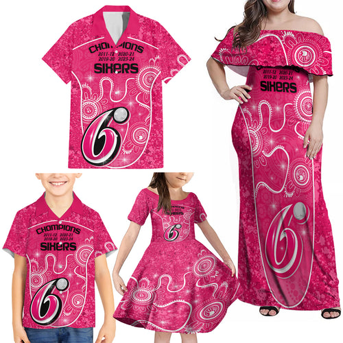 custom-sydney-sixers-cricket-family-matching-off-shoulder-maxi-dress-and-hawaiian-shirt-the-fourth-time-champions-aboriginal