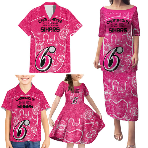 custom-sydney-sixers-cricket-family-matching-puletasi-dress-and-hawaiian-shirt-the-fourth-time-champions-aboriginal