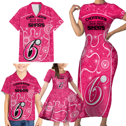custom-sydney-sixers-cricket-family-matching-short-sleeve-bodycon-dress-and-hawaiian-shirt-the-fourth-time-champions-aboriginal