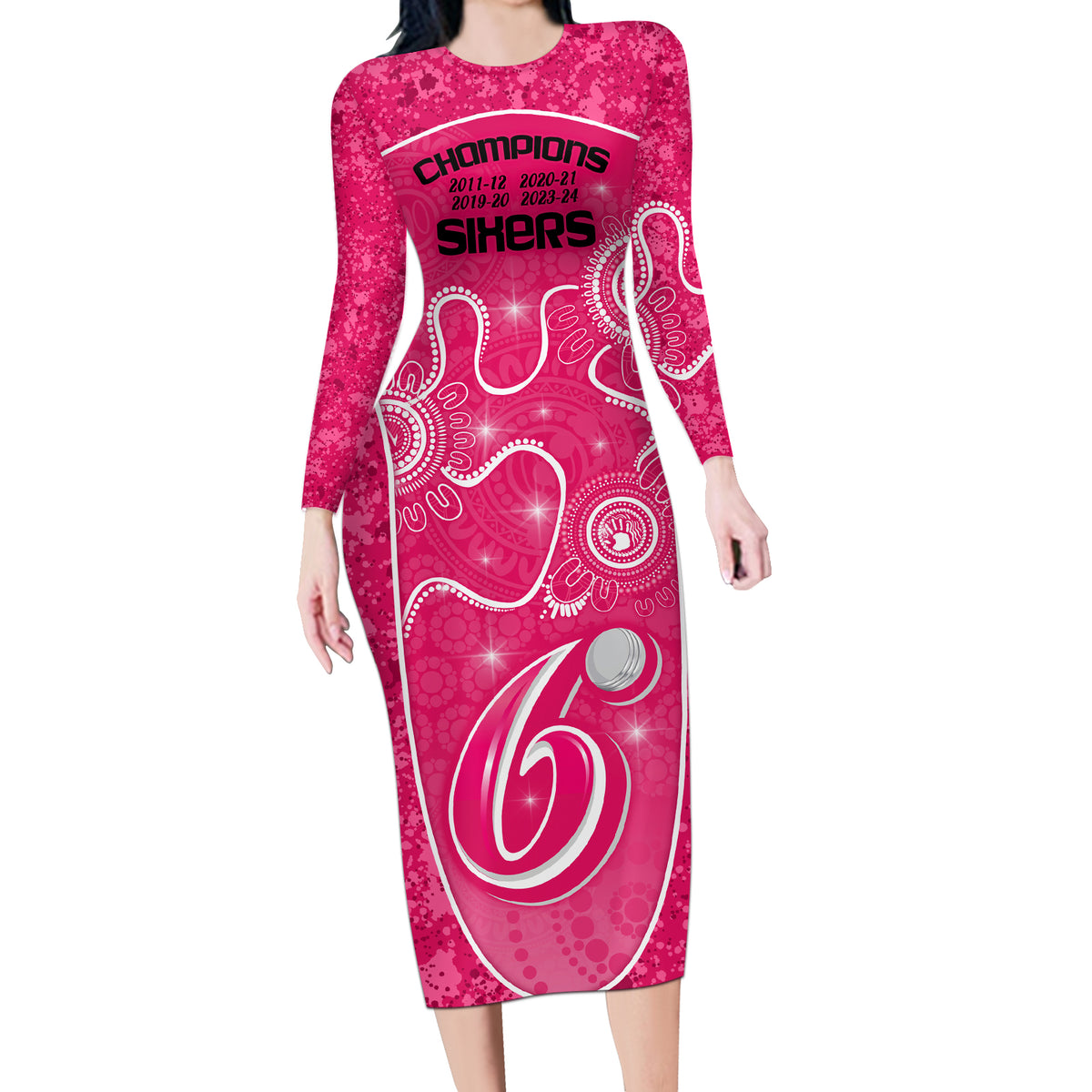 custom-sydney-sixers-cricket-long-sleeve-bodycon-dress-the-fourth-time-champions-aboriginal