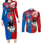 NRL Dragons and Knights Sporty Style Couples Matching Long Sleeve Bodycon Dress and Long Sleeve Button Shirt