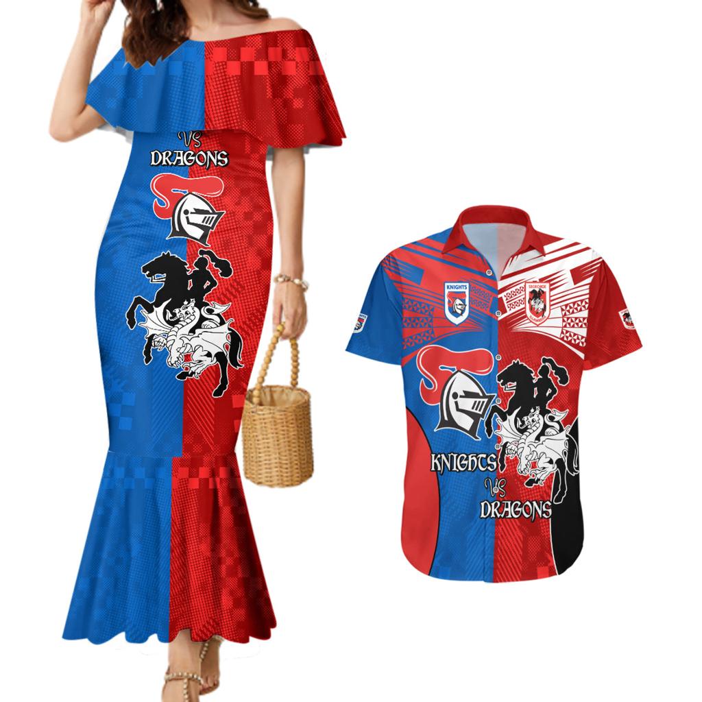 NRL Dragons and Knights Sporty Style Couples Matching Mermaid Dress and Hawaiian Shirt