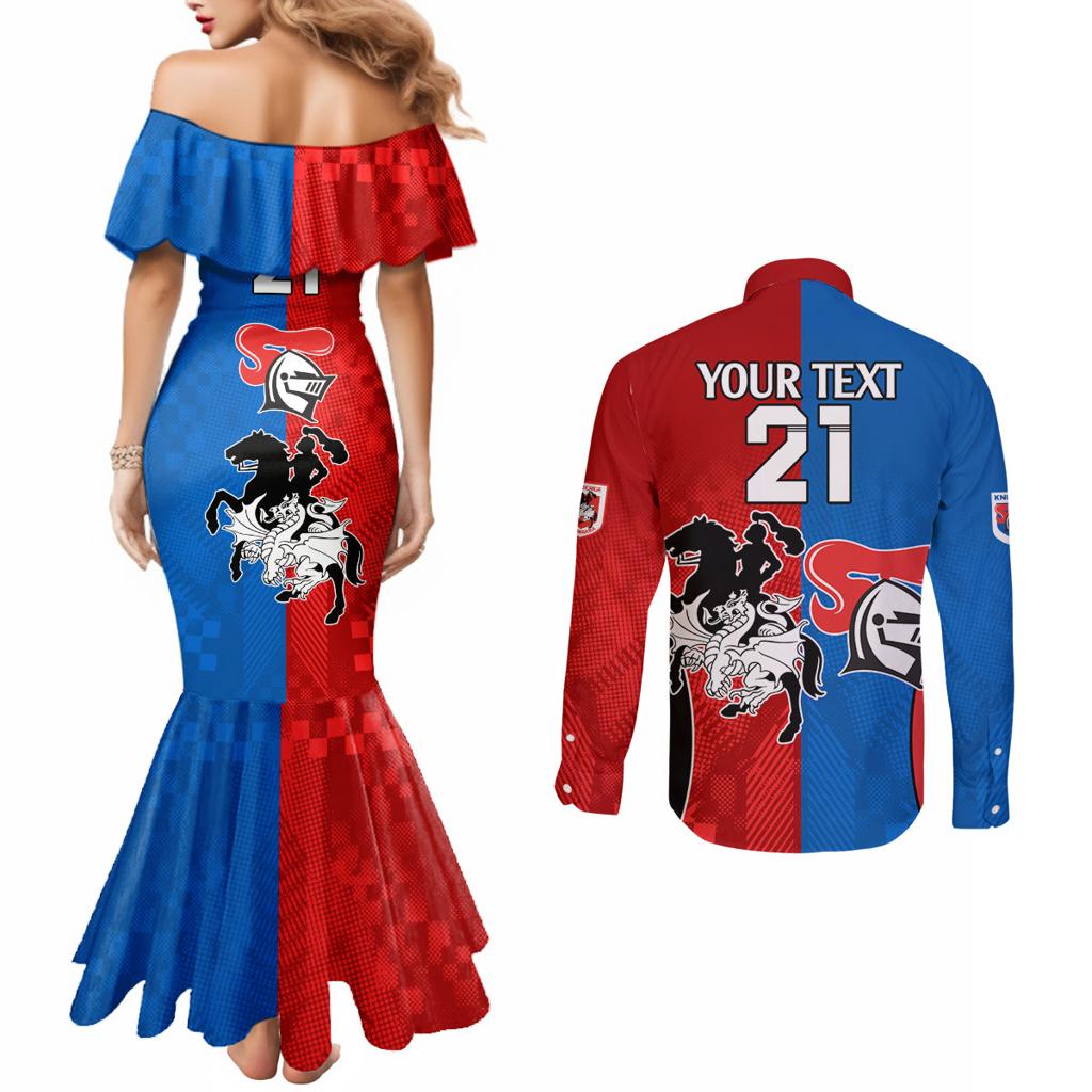 NRL Dragons and Knights Sporty Style Couples Matching Mermaid Dress and Long Sleeve Button Shirt