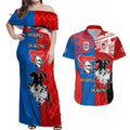 NRL Dragons and Knights Sporty Style Couples Matching Off Shoulder Maxi Dress and Hawaiian Shirt