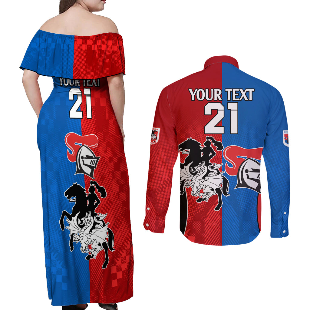 NRL Dragons and Knights Sporty Style Couples Matching Off Shoulder Maxi Dress and Long Sleeve Button Shirt