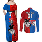 NRL Dragons and Knights Sporty Style Couples Matching Off Shoulder Maxi Dress and Long Sleeve Button Shirt